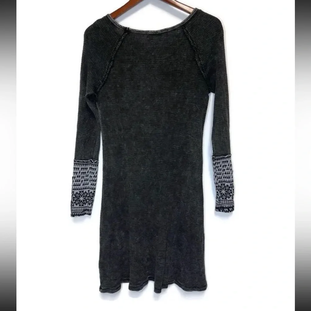 Able Dress M Gray Aztec Waffleknit Long Sleeve Stretch - Picture 2 of 10